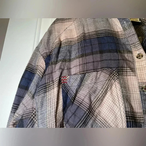 BDG Urban Outfitters Cropped Flannel Size XS Collared Oversized Brown/Navy Plaid - Picture 4 of 10